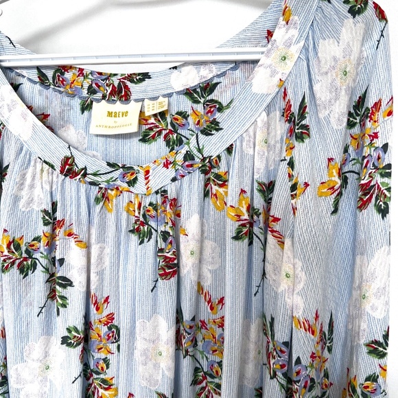 Maeve Floral Blouse in Light Blue and White - Picture 2 of 6
